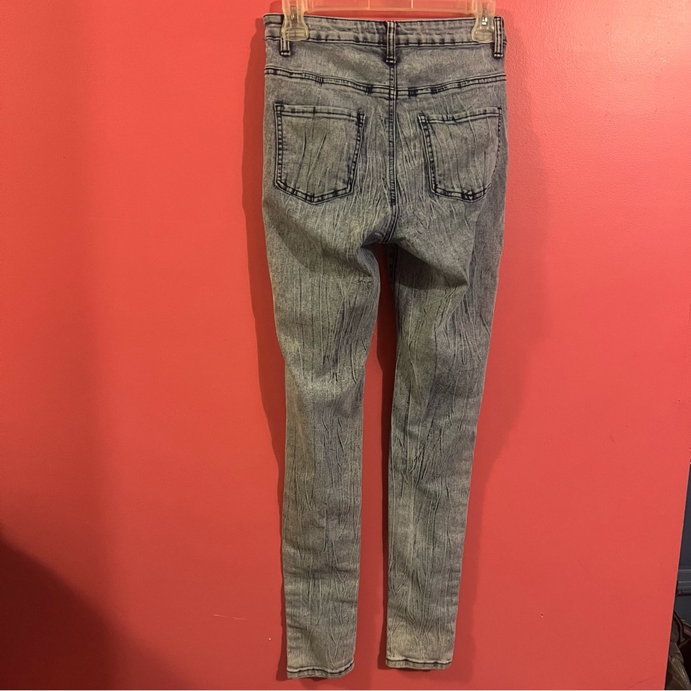 Revolt Women's Distressed Blue Skinny Jeans - Picture 2 of 4